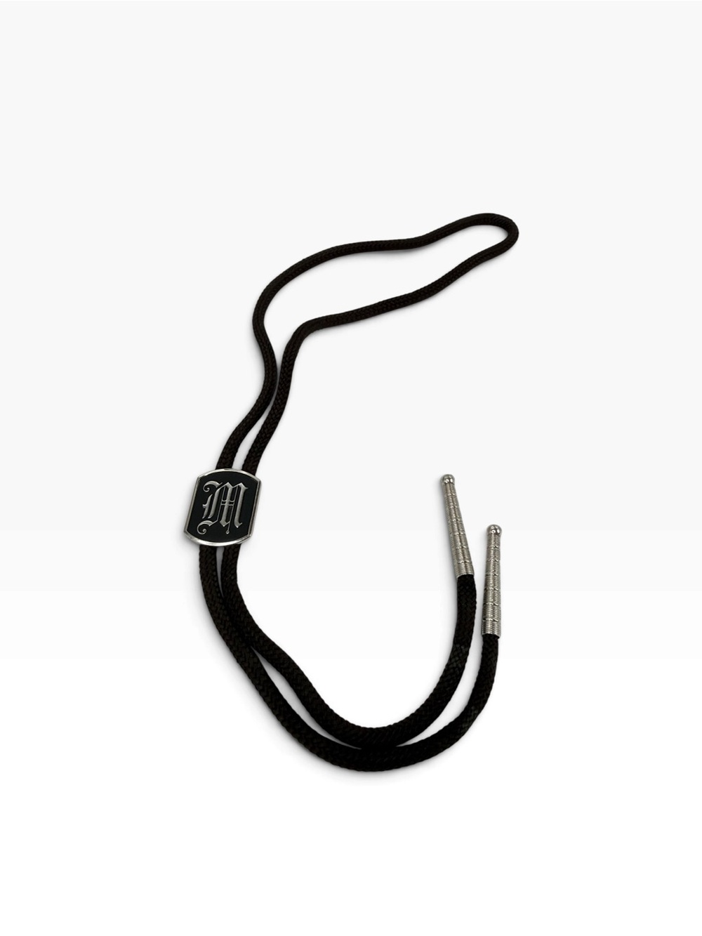 Swank Bolo tie Black Bolo Tie with Silver Tips letter M vintage